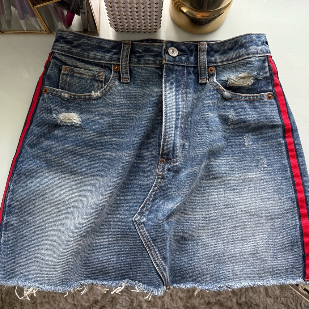 Abercrombie & Fitch Asymmetrical Blue and Red Mini Skirt